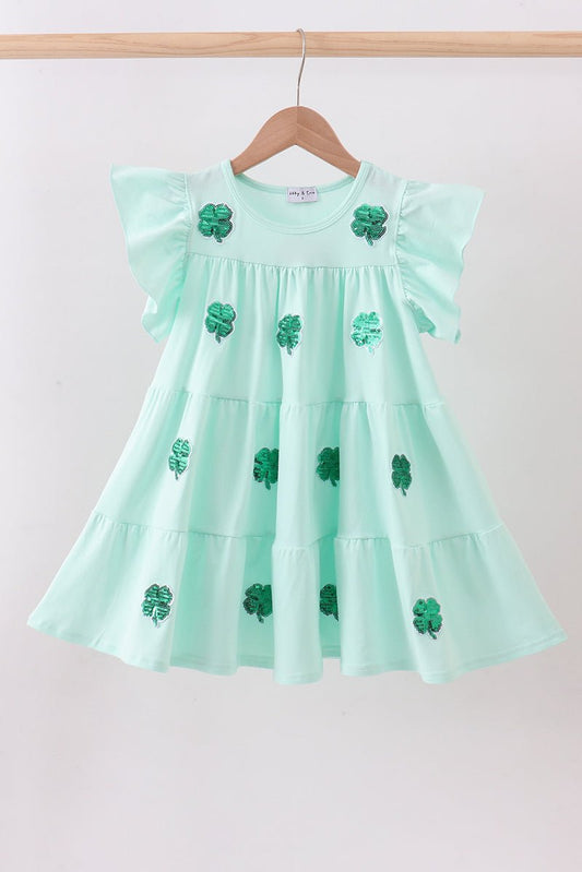 Mint clover sequin ruffle tiered dress - Abbies Place