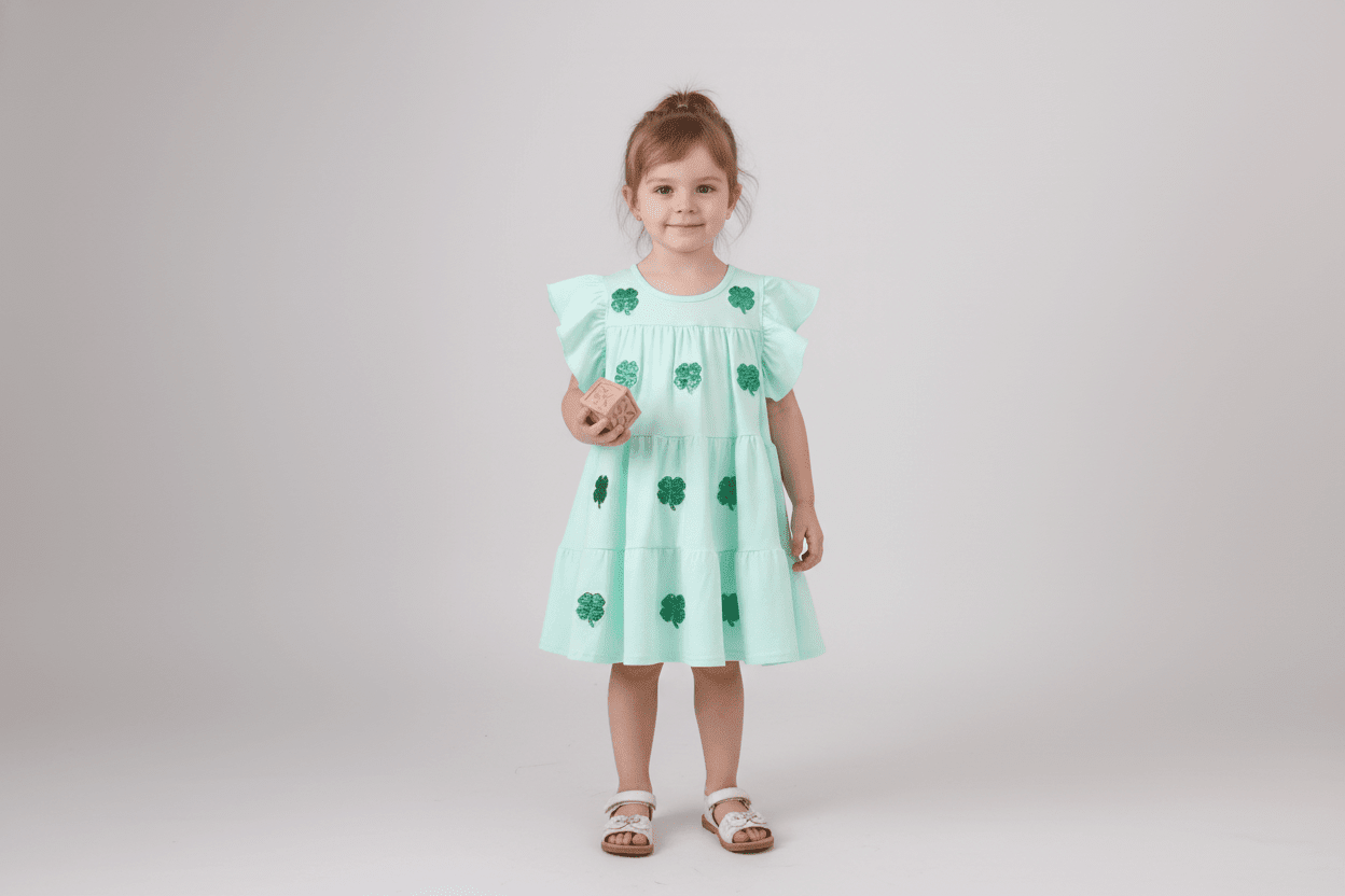 Mint clover sequin ruffle tiered dress - Abbies Place