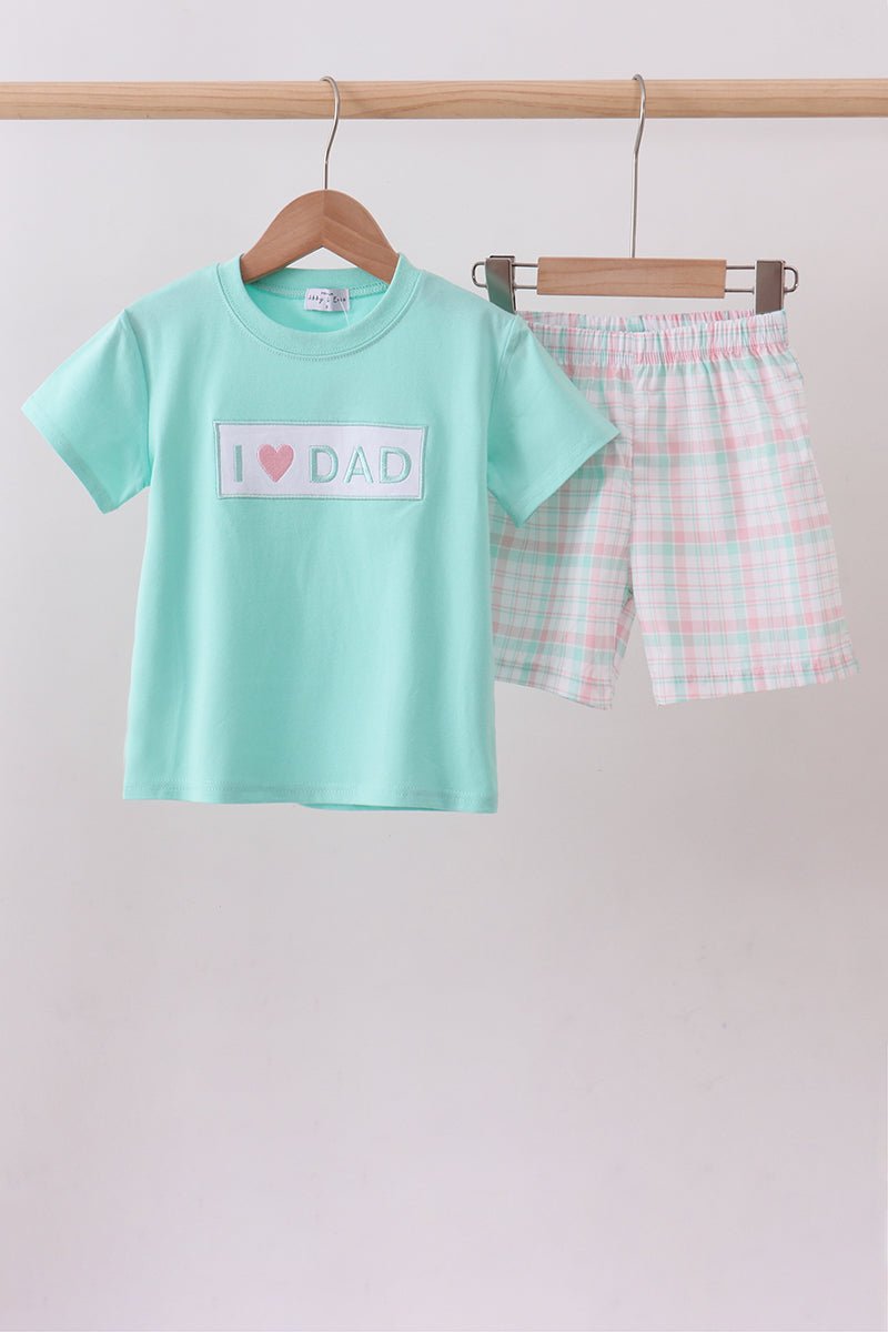 Mint I love Dad plaid shorts set - Abbies Place