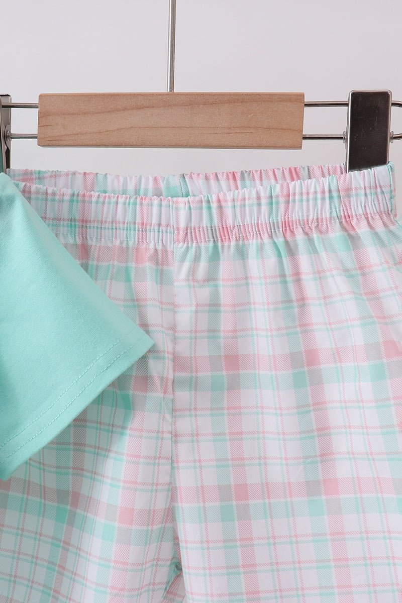 Mint I love Dad plaid shorts set - Abbies Place
