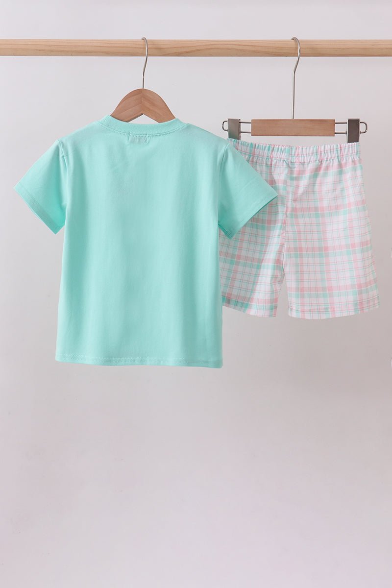 Mint I love Dad plaid shorts set - Abbies Place