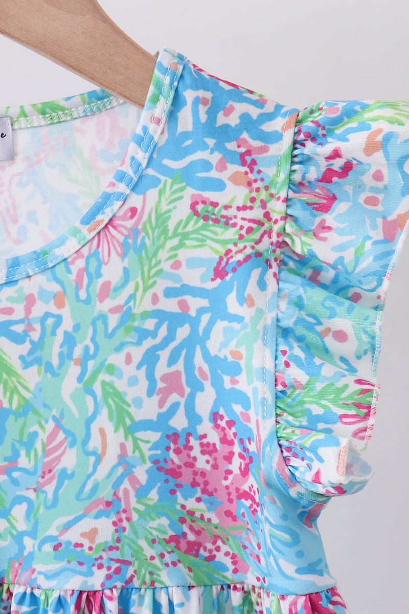Mint island bloom ruffle dress - Abbies Place