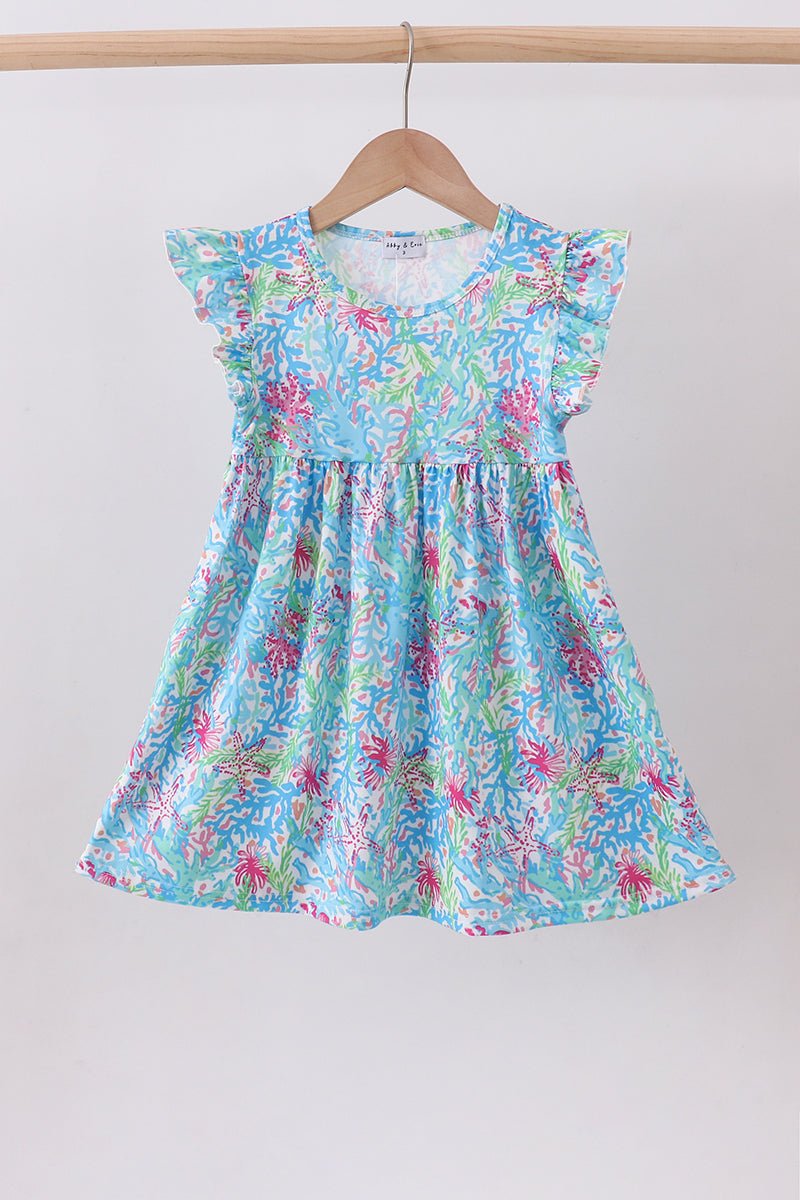 Mint island bloom ruffle dress - Abbies Place