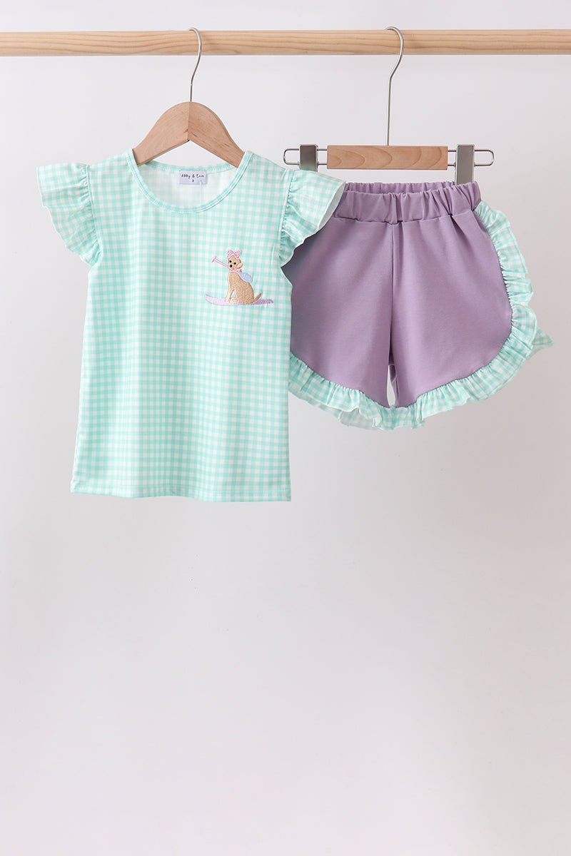 Mint Puppy Plaid Embroidered Set - Abbies Place