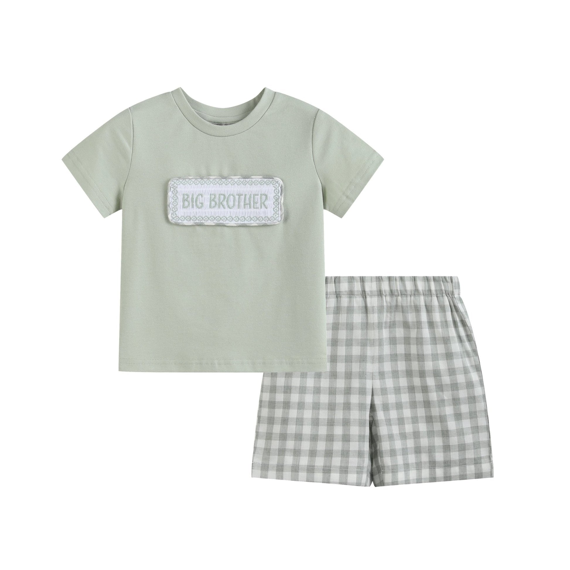 Misty Blue Big Brother Smocked Shirt and Shorts Set - Abbies Place