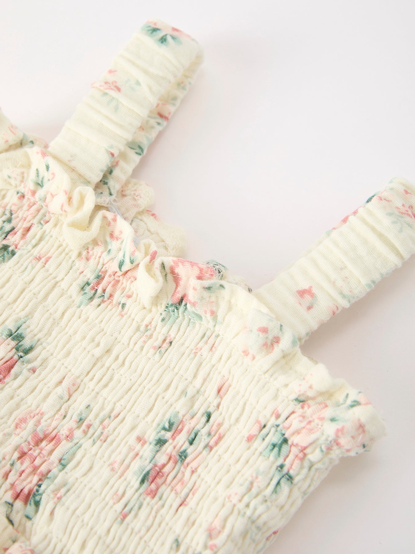 Muslin Summer Floral Print Smocked Baby Girl Romper Set Hat - Abbies Place