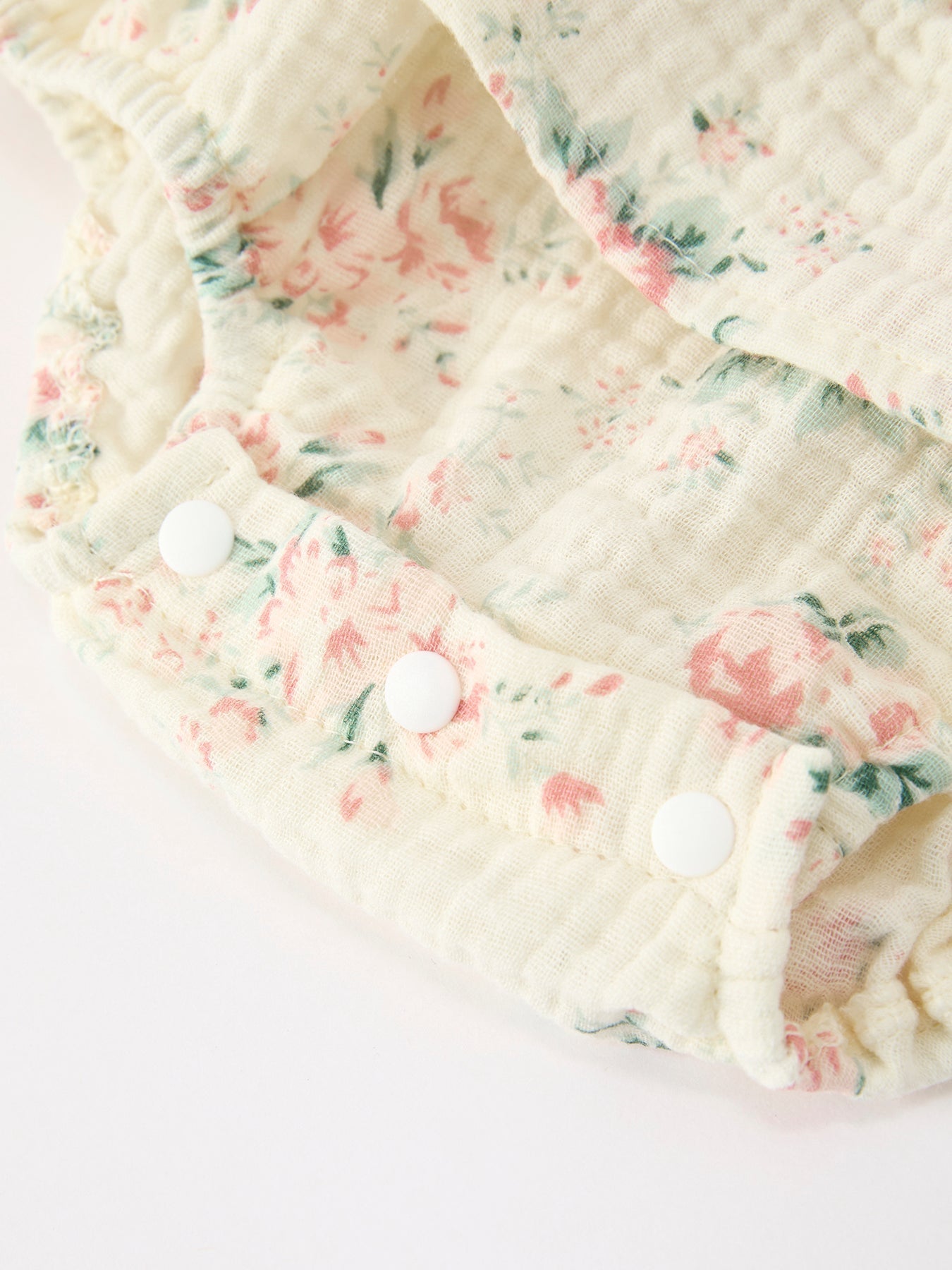 Muslin Summer Floral Print Smocked Baby Girl Romper Set Hat - Abbies Place