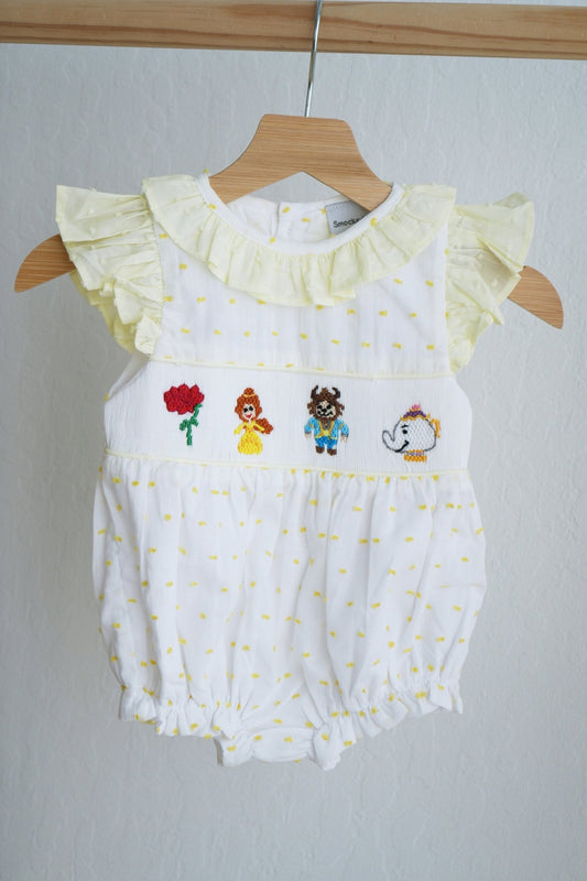 Mustard character hand smocked ruffle bubble - Abbies Place