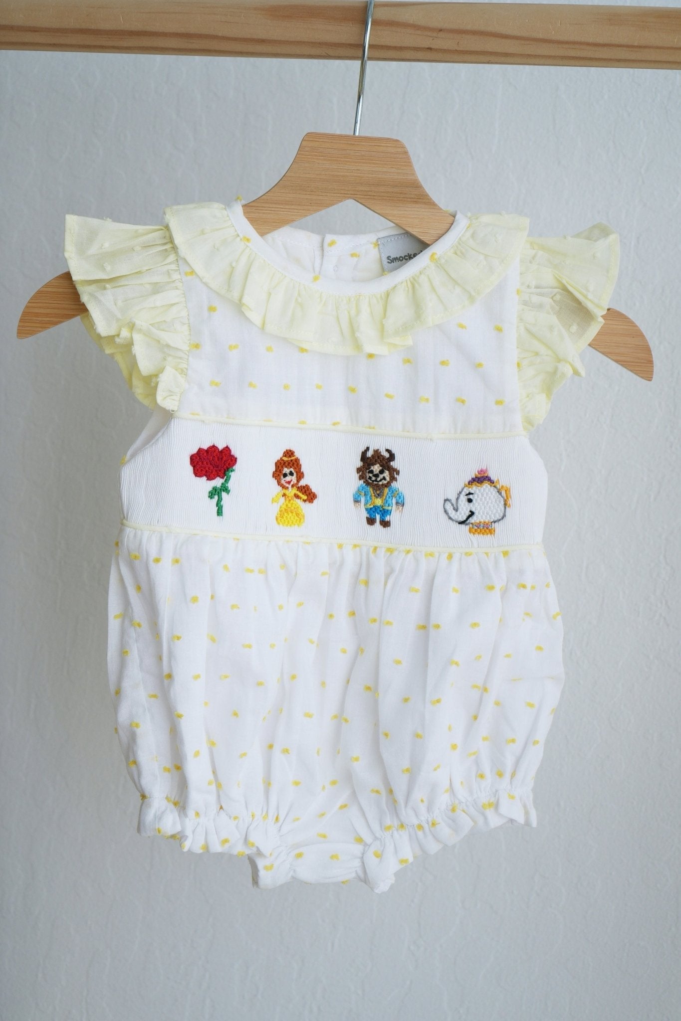 Mustard character hand smocked ruffle bubble - Abbies Place