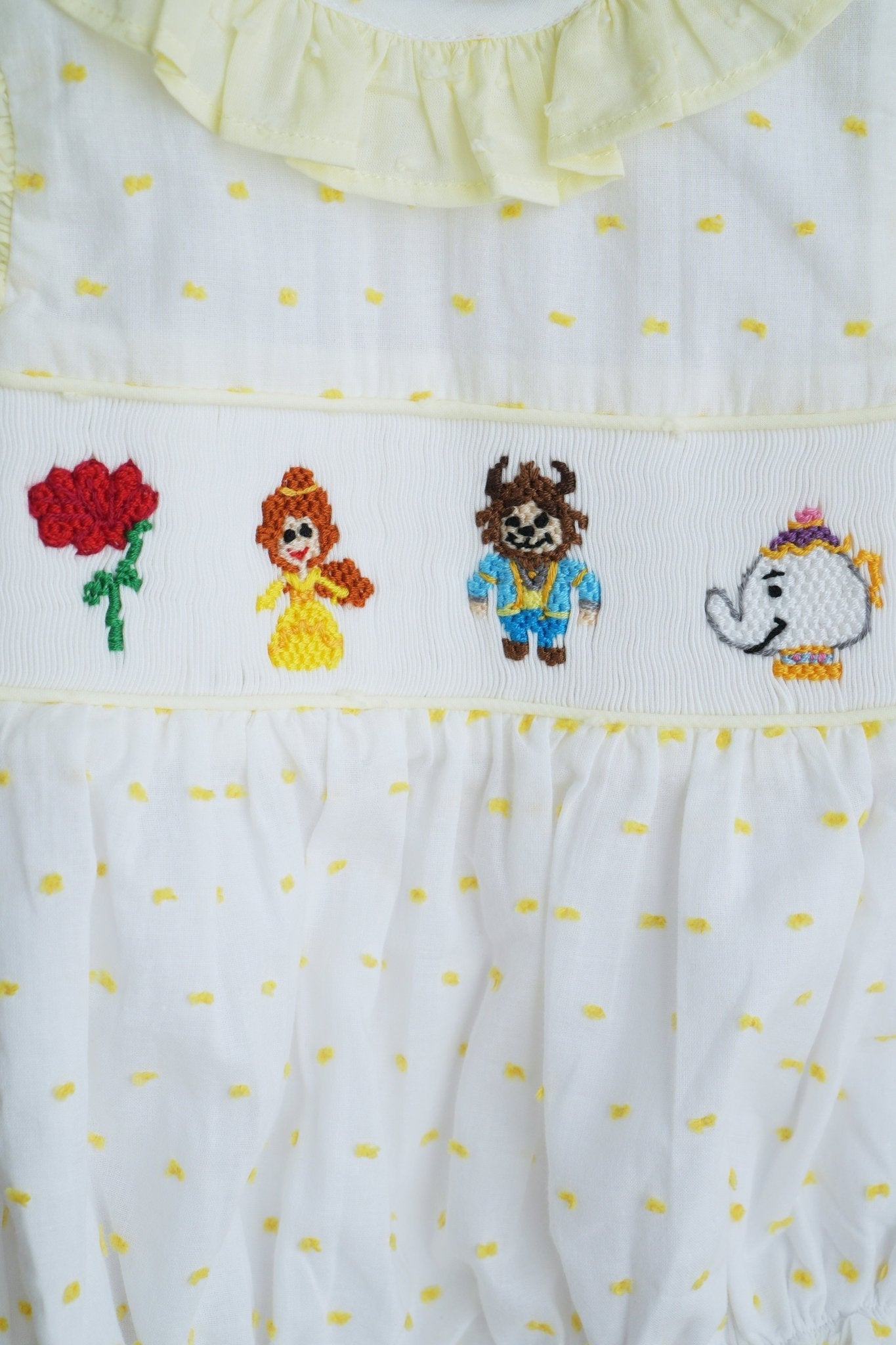 Mustard character hand smocked ruffle bubble - Abbies Place