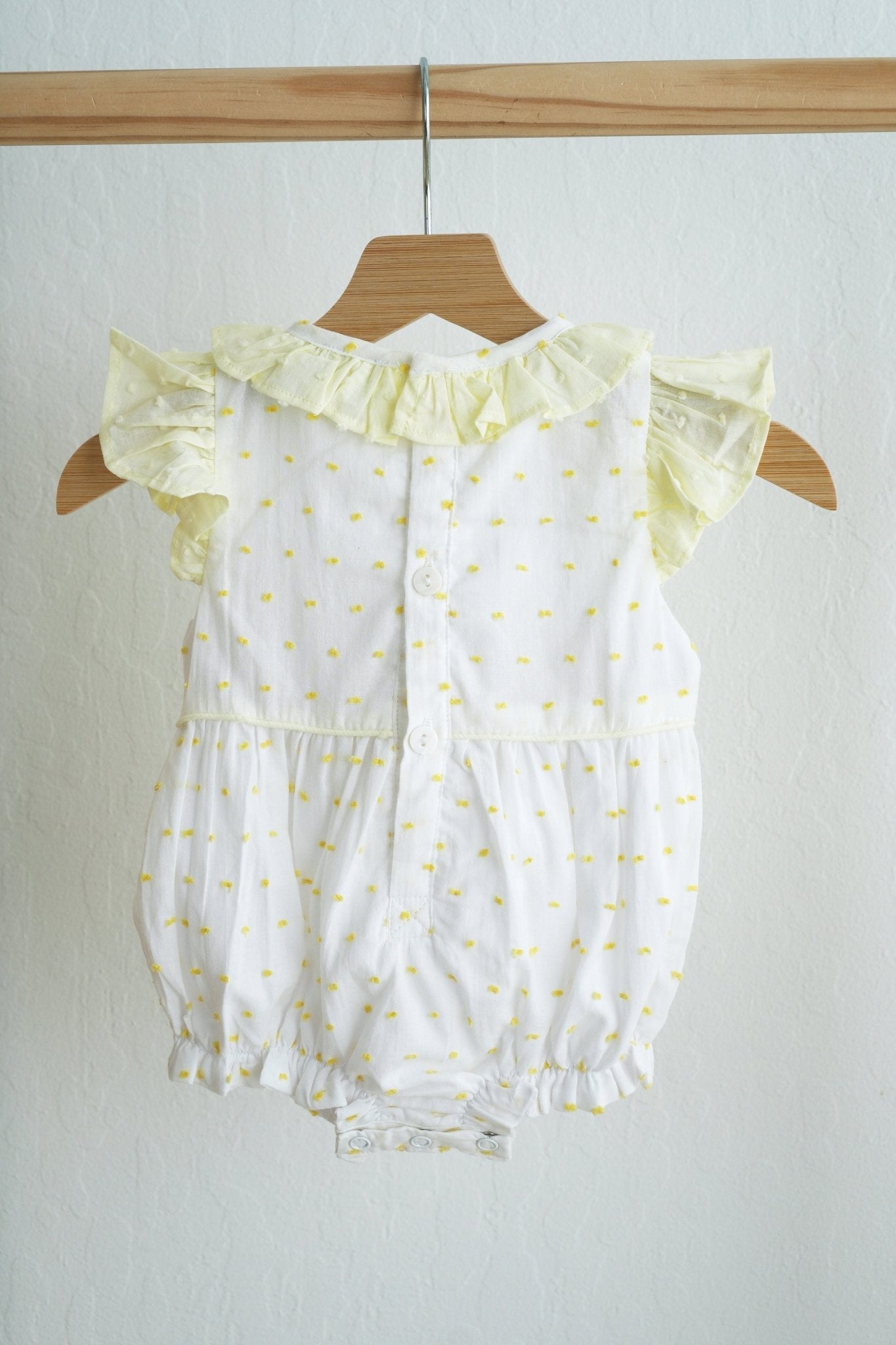 Mustard character hand smocked ruffle bubble - Abbies Place