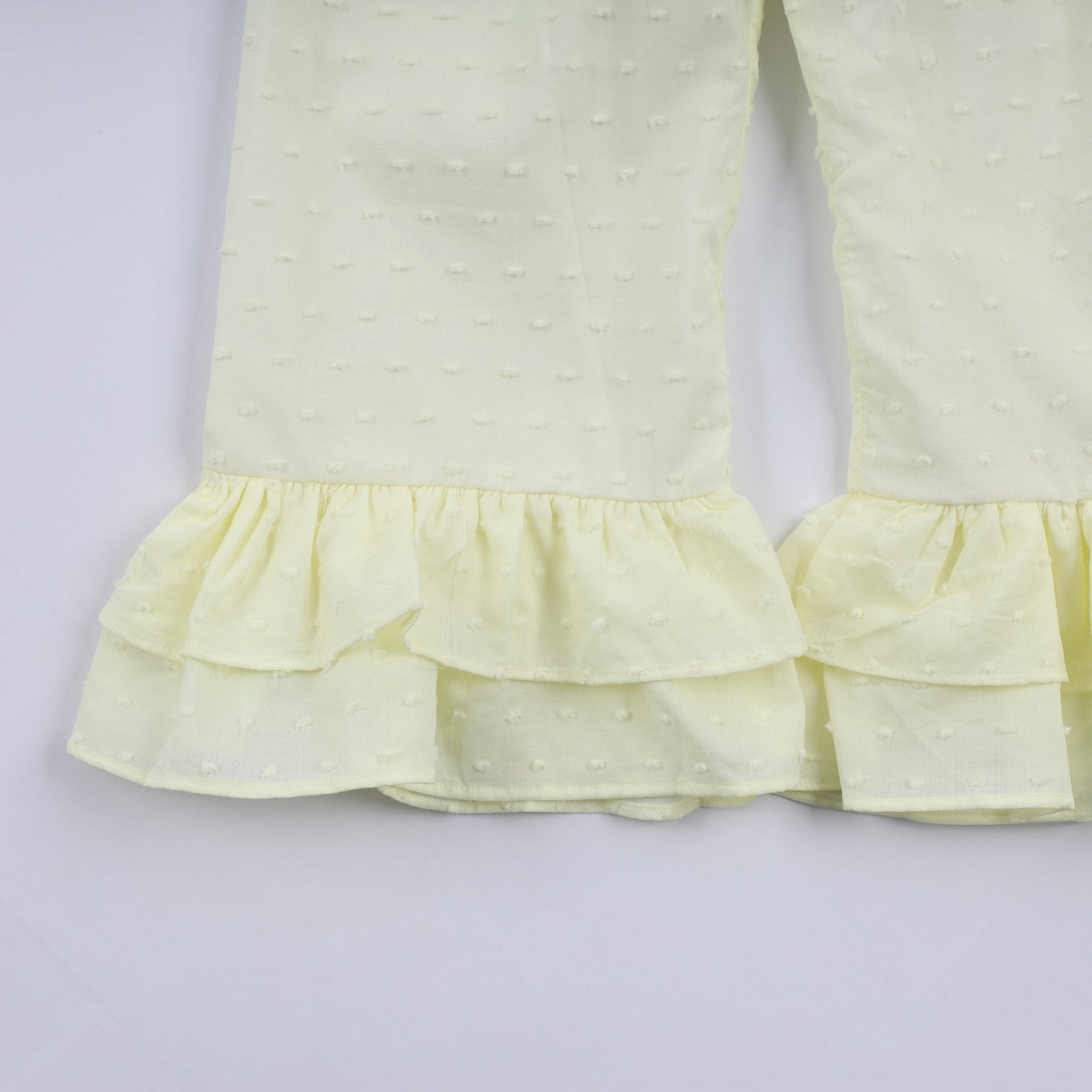 Mustard character hand smocked ruffle pants set - Abbies Place
