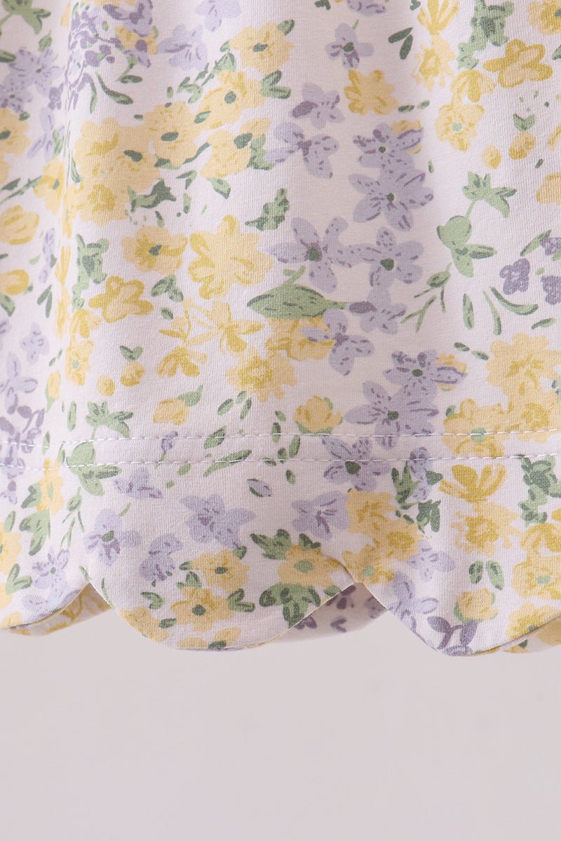 Mustard floral bunny embroidery bloomer set - Abbies Place