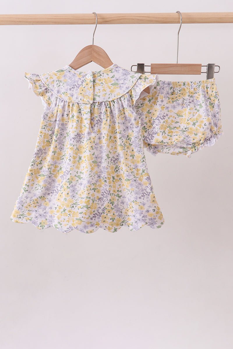 Mustard floral bunny embroidery bloomer set - Abbies Place