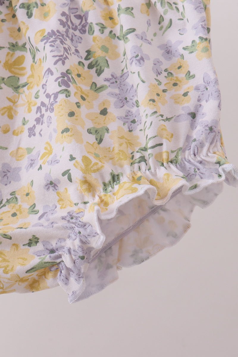 Mustard floral bunny embroidery bloomer set - Abbies Place