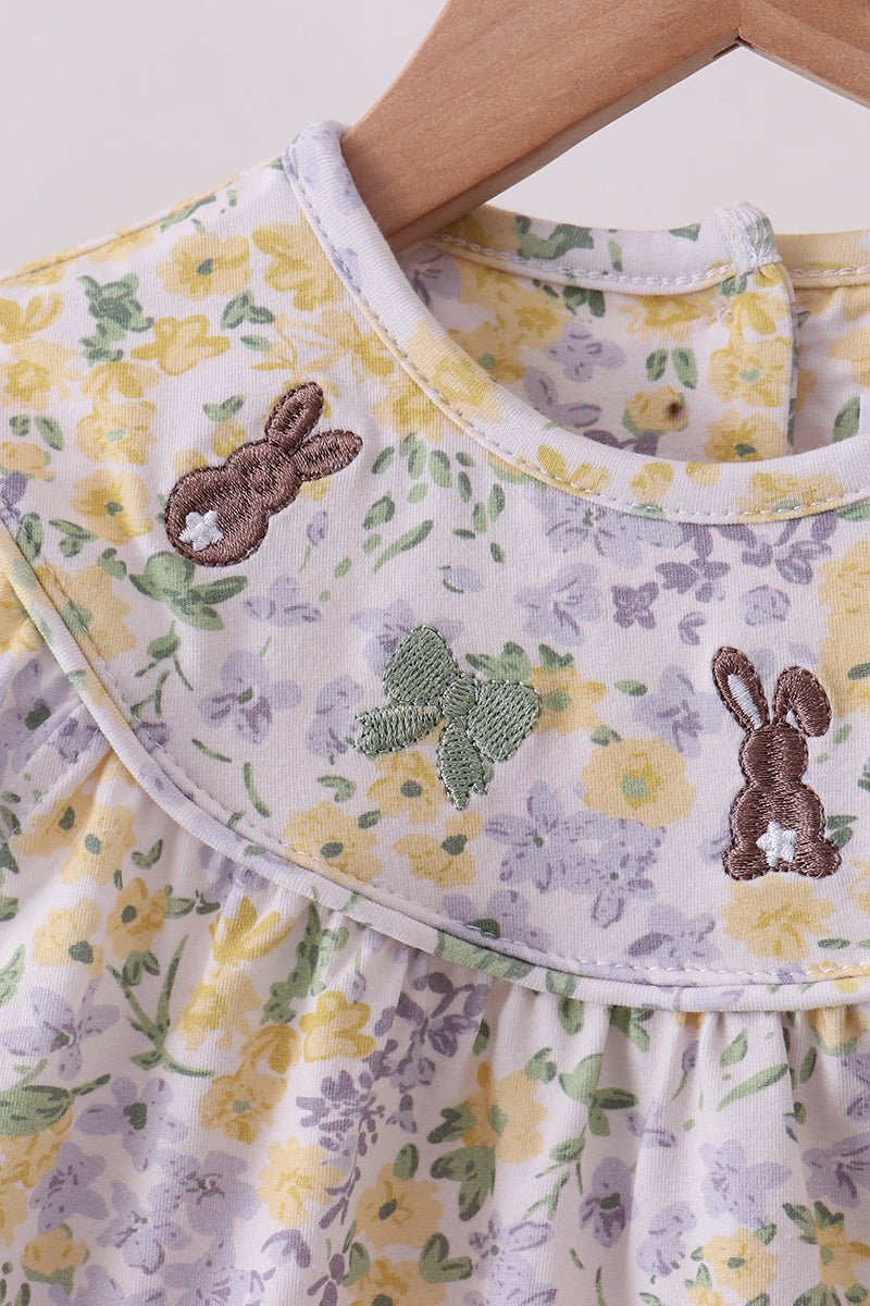 Mustard floral bunny embroidery bloomer set - Abbies Place