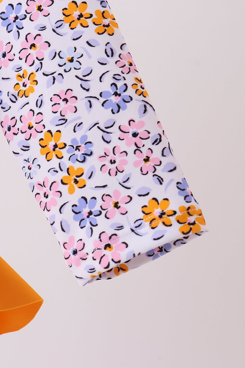 Mustard floral print ruffle rashguard - Abbies Place