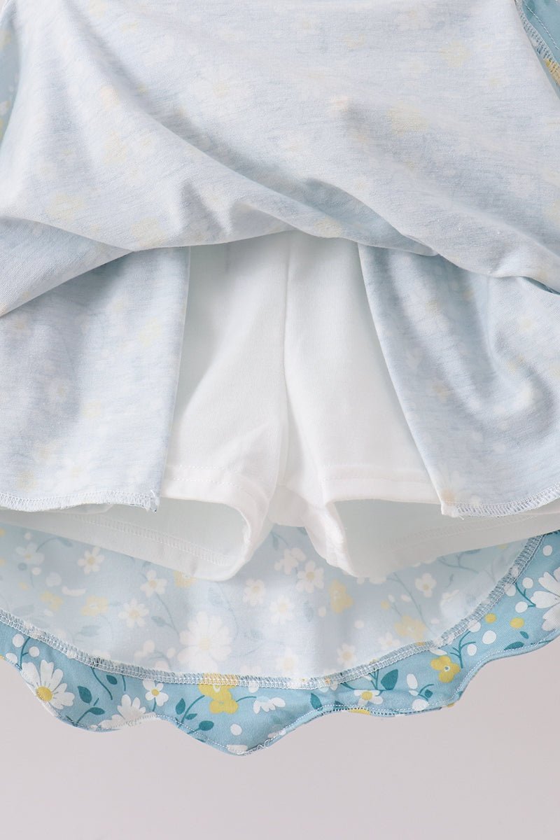 Mustard&green floral bow skorts set - Abbies Place