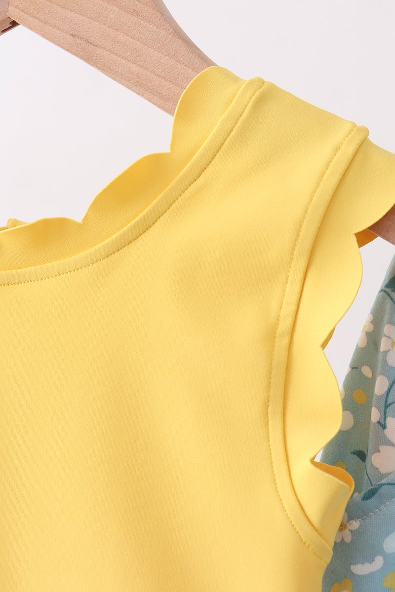 Mustard&green floral bow skorts set - Abbies Place