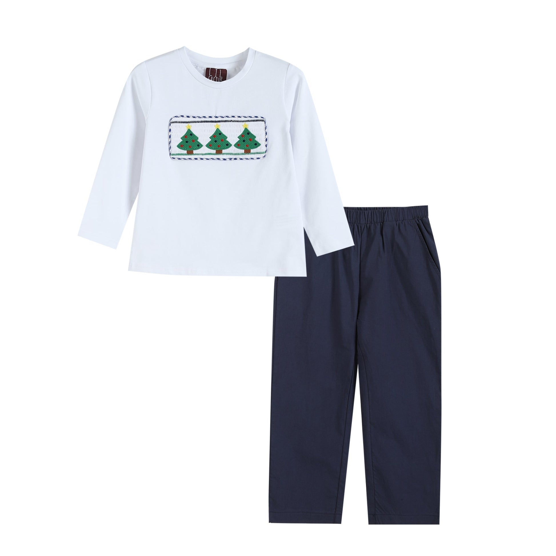 Navy and White Christmas Tree 2 pc Shirt and Pants Set - Abbies Place