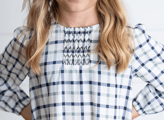 Navy and White Plaid Smocked Dress - Abbies Place