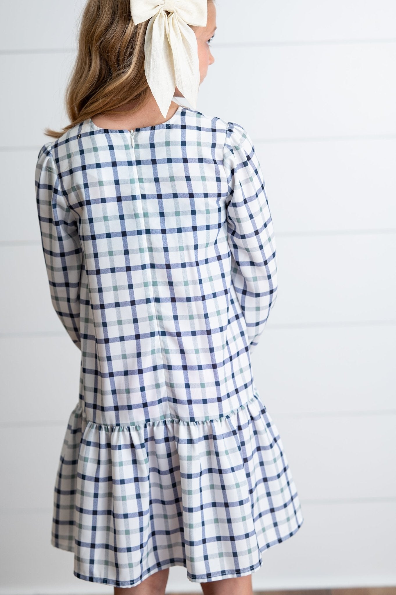 Navy and White Plaid Smocked Dress - Abbies Place