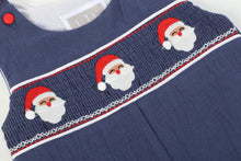 Load image into Gallery viewer, Navy Blue Santa Smocked Overalls
