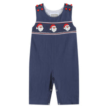 Load image into Gallery viewer, Navy Blue Santa Smocked Overalls

