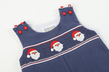 Load image into Gallery viewer, Navy Blue Santa Smocked Overalls
