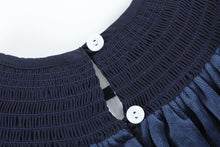 Load image into Gallery viewer, Navy Blue Velvet Gold Nativity Smocked Bishop Dress
