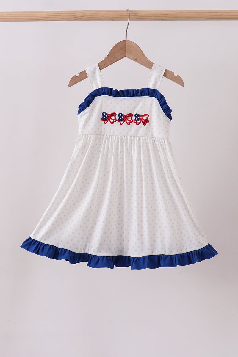 Navy bow applique ruffle dress - Abbies Place