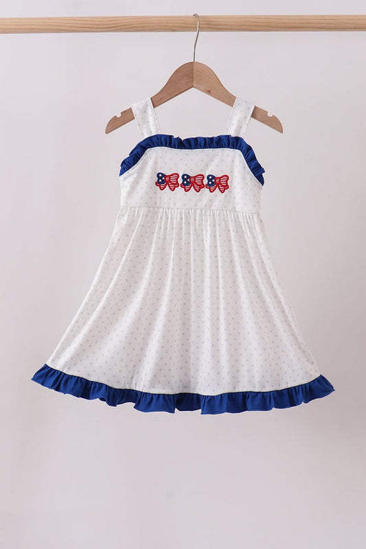 Navy bow applique ruffle dress - Abbies Place