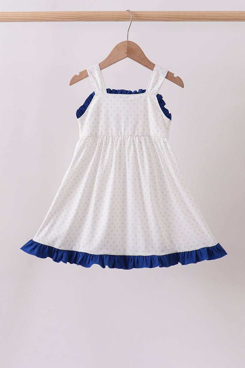 Navy bow applique ruffle dress - Abbies Place