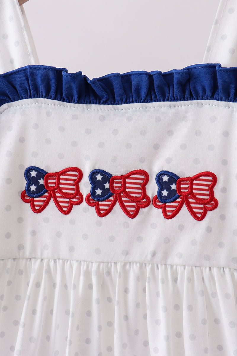 Navy bow applique ruffle dress - Abbies Place