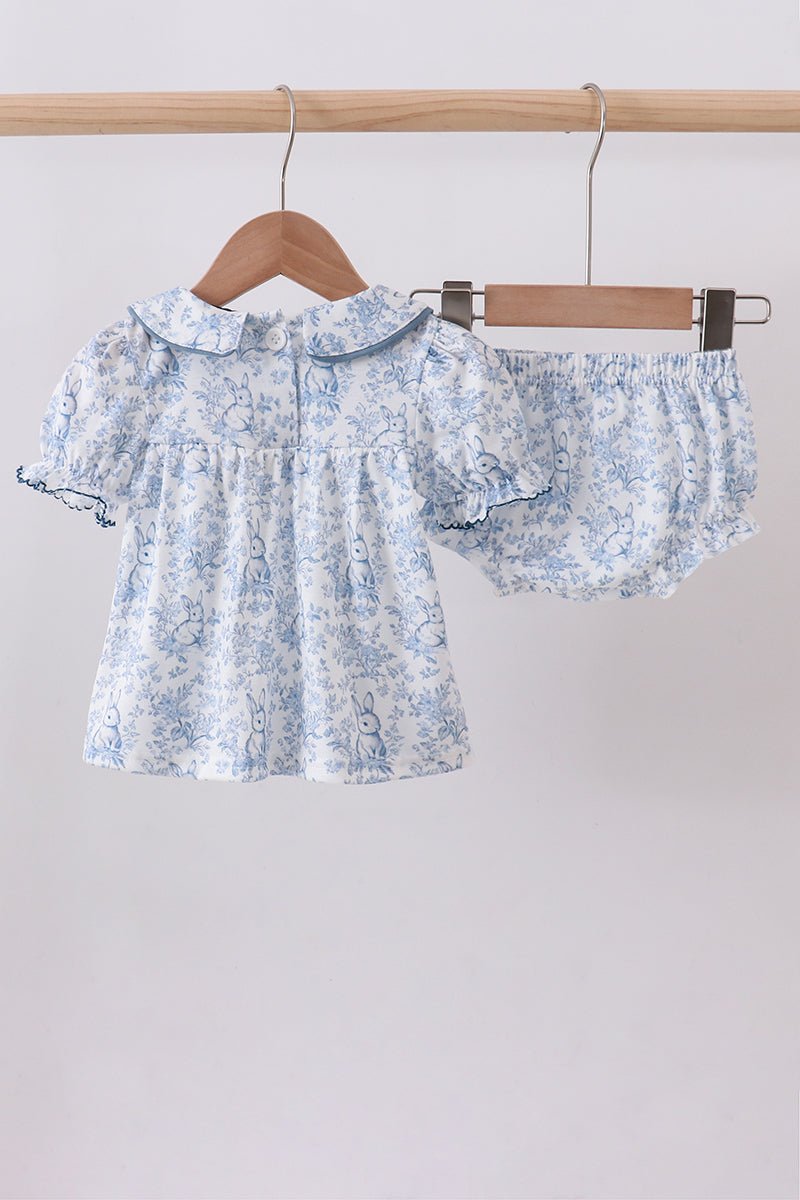 Navy bunny embroidery floral peter pan collar bloomer set - Abbies Place