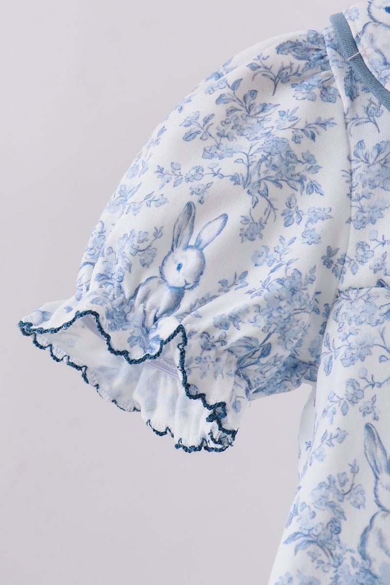 Navy bunny embroidery floral peter pan collar bloomer set - Abbies Place