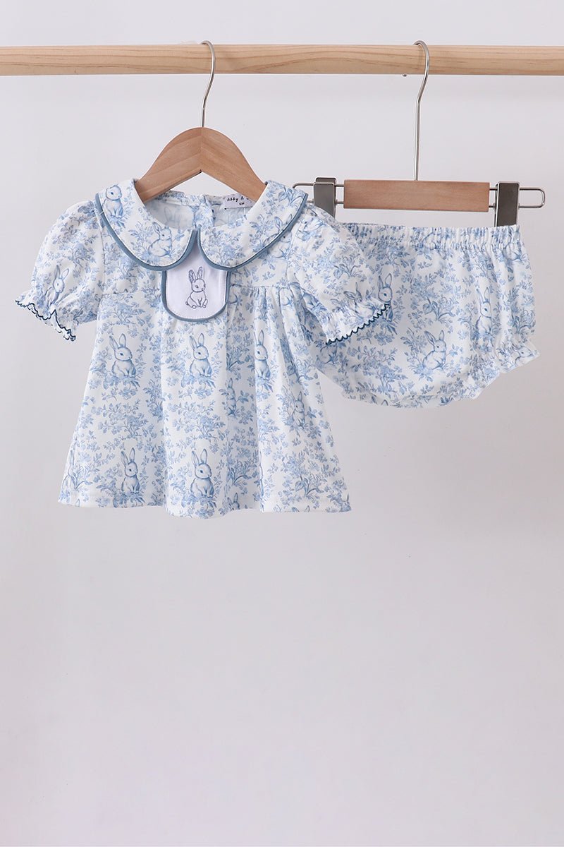 Navy bunny embroidery floral peter pan collar bloomer set - Abbies Place