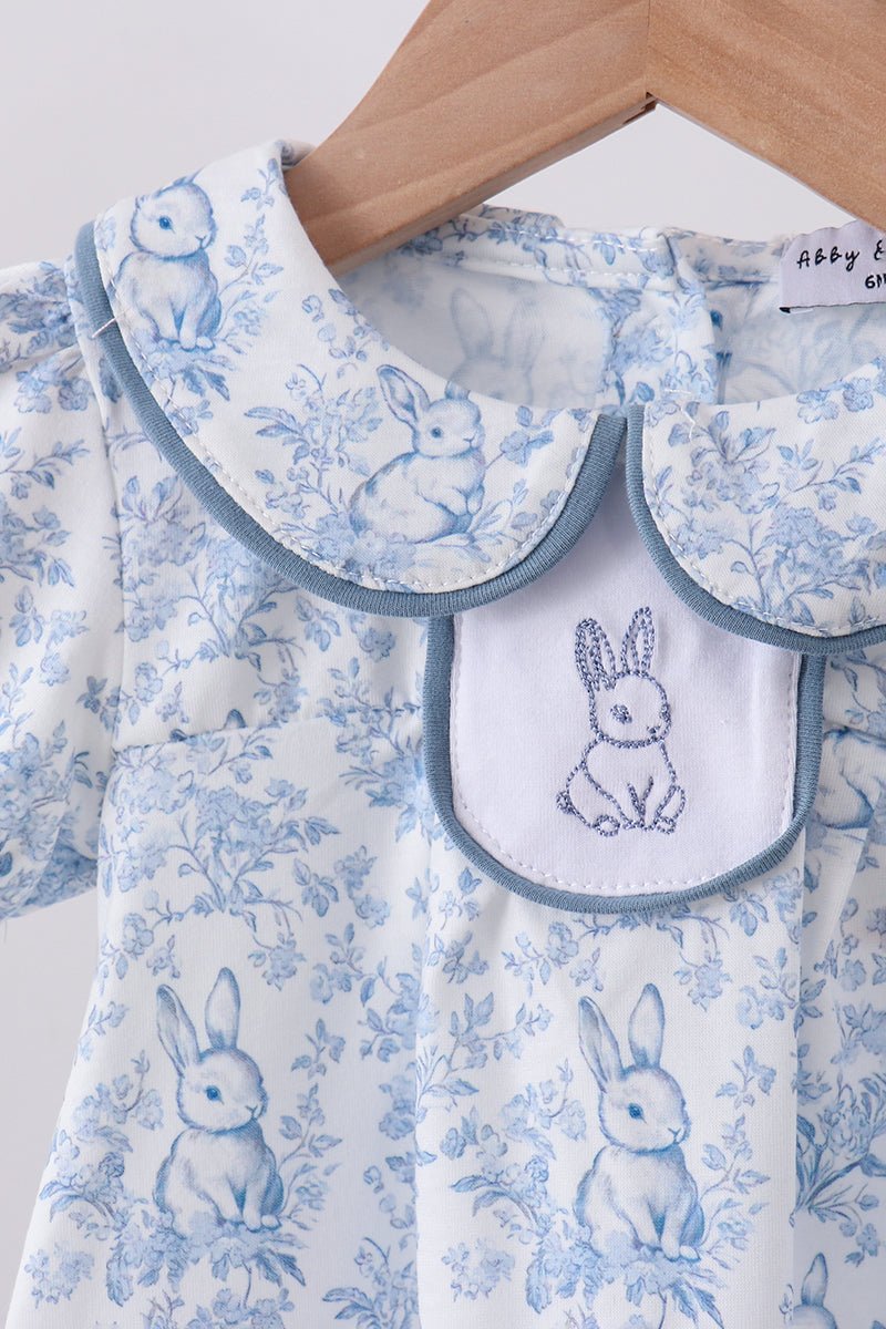 Navy bunny embroidery floral peter pan collar bloomer set - Abbies Place