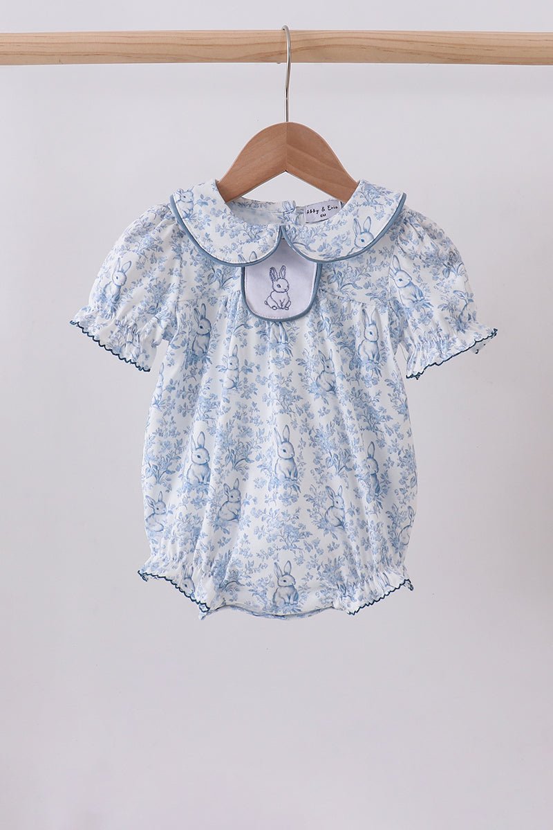 Navy bunny embroidery floral peter pan collar bubble - Abbies Place
