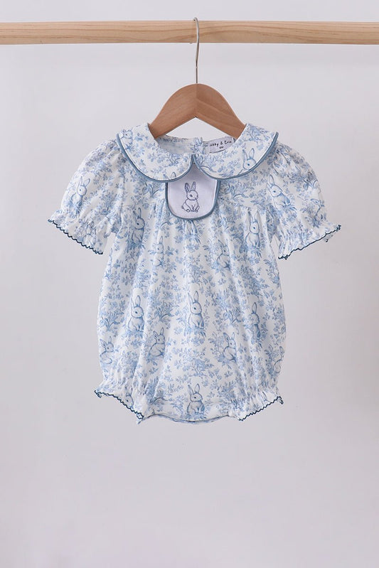 Navy bunny embroidery floral peter pan collar bubble - Abbies Place