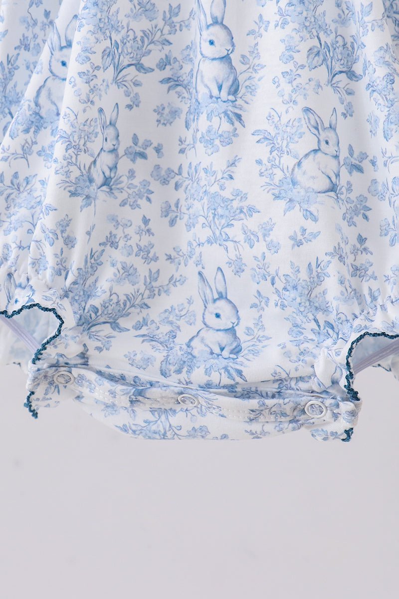 Navy bunny embroidery floral peter pan collar bubble - Abbies Place