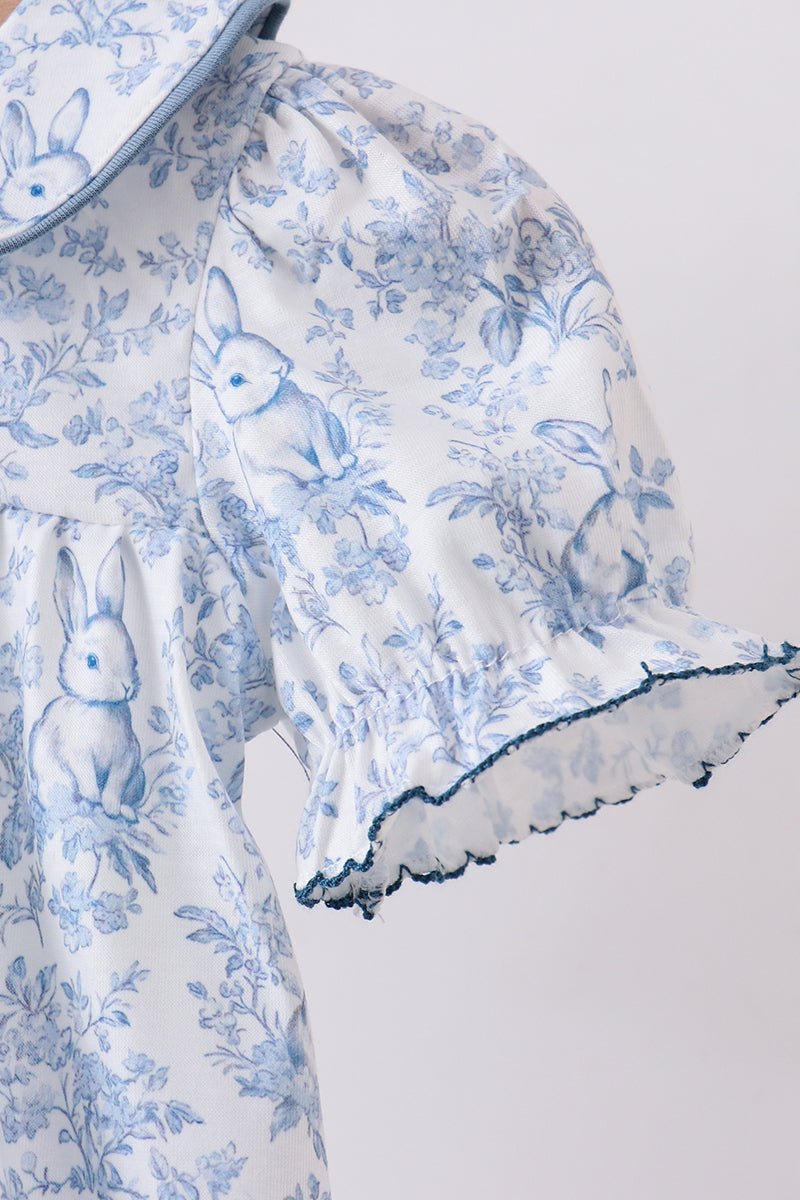 Navy bunny embroidery floral peter pan collar bubble - Abbies Place