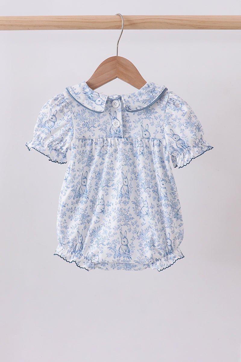 Navy bunny embroidery floral peter pan collar bubble - Abbies Place
