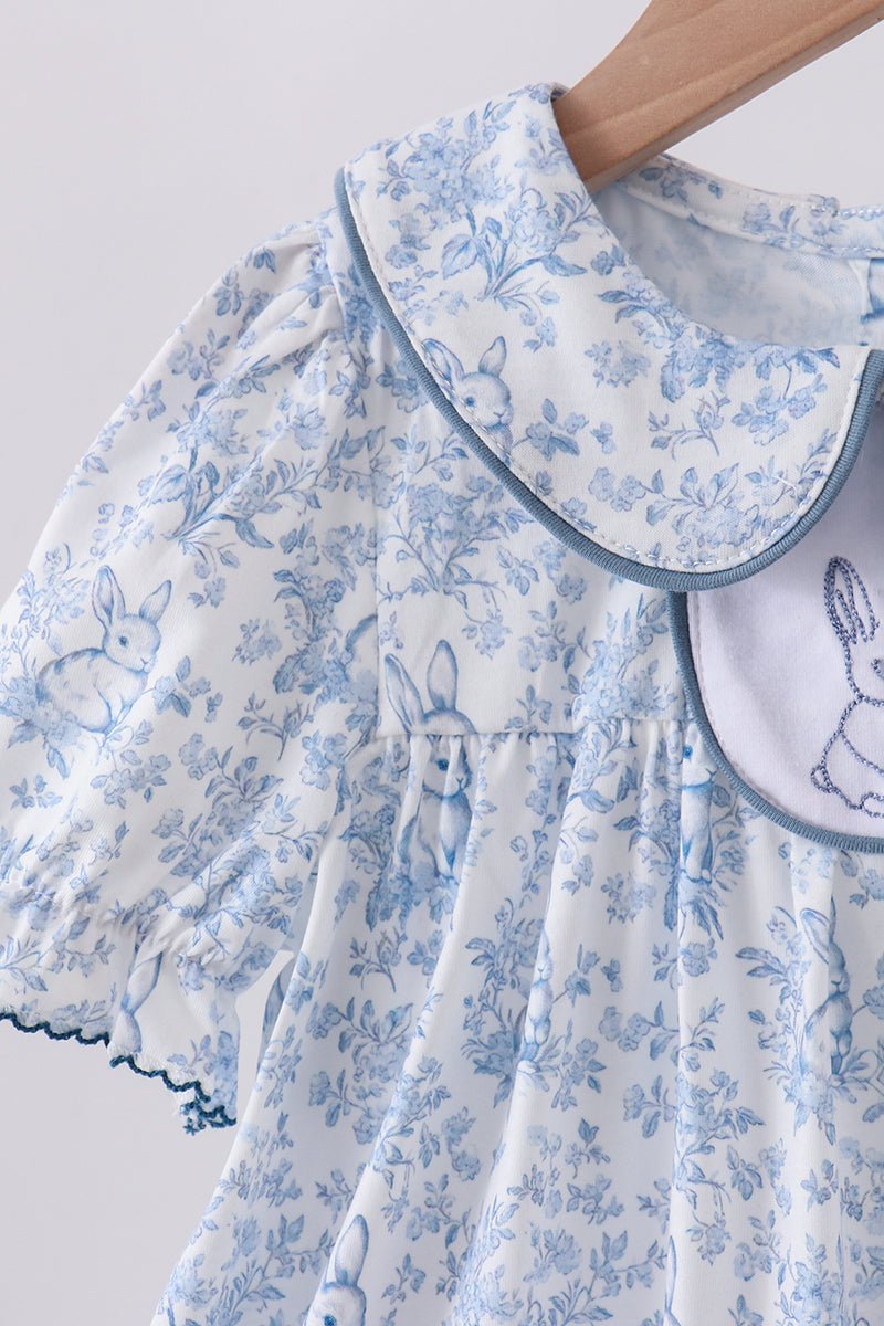 Navy bunny embroidery floral peter pan collar shorts set - Abbies Place