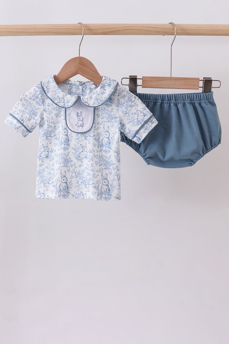 Navy bunny embroidery peter pan collar bloomer set - Abbies Place