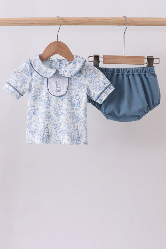 Navy bunny embroidery peter pan collar bloomer set - Abbies Place