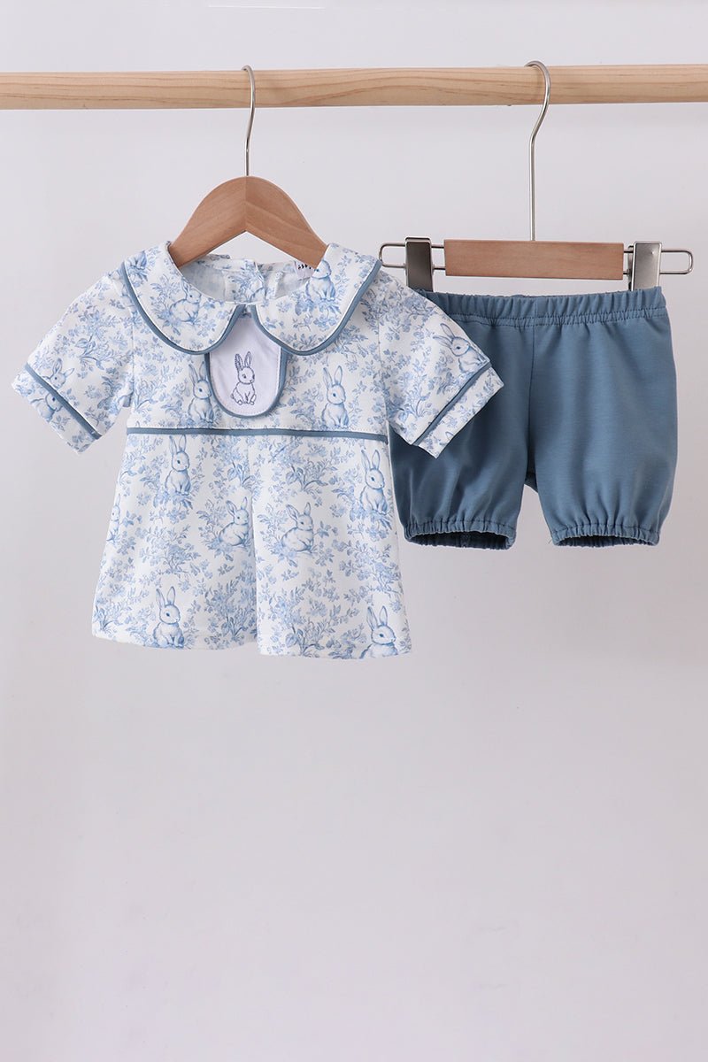 Navy bunny embroidery peter pan collar bloomer set - Abbies Place