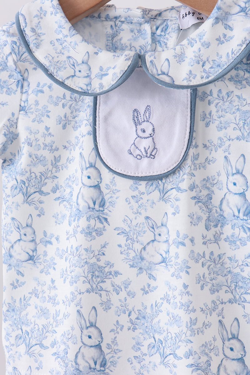 Navy bunny embroidery peter pan collar bloomer set - Abbies Place