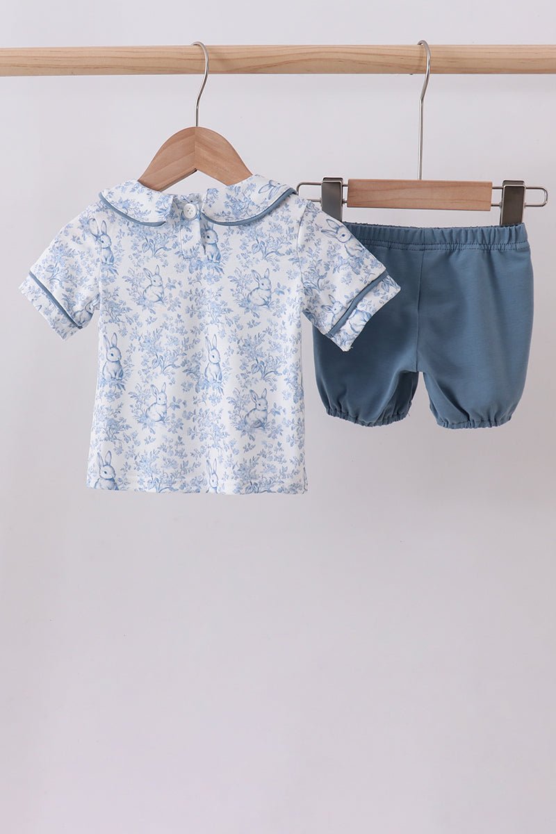 Navy bunny embroidery peter pan collar bloomer set - Abbies Place