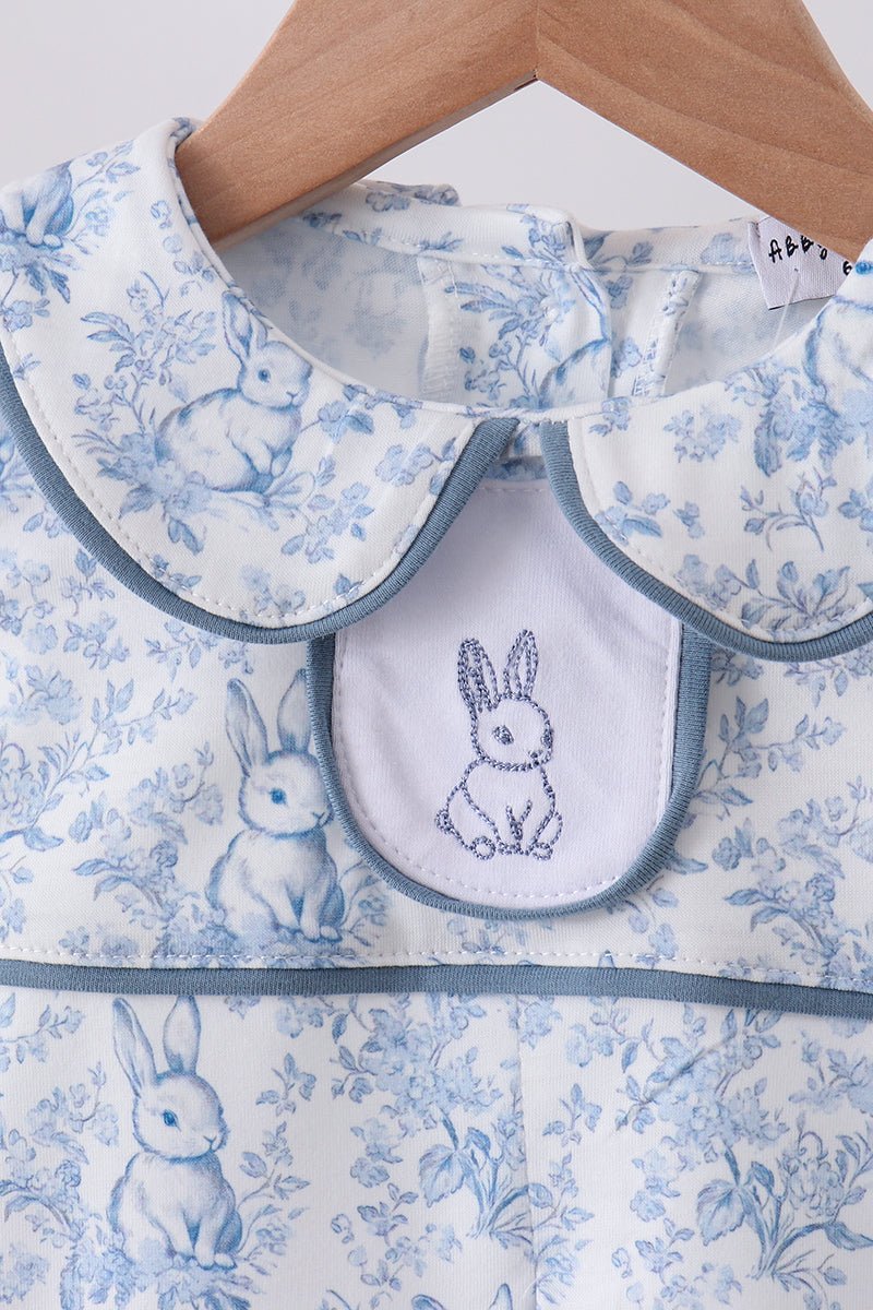 Navy bunny embroidery peter pan collar bloomer set - Abbies Place